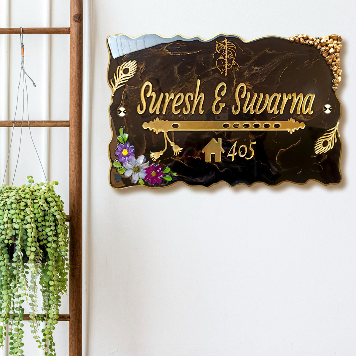 Resin & Acrylic Door Name Plate for Home Entrance (Resin Flute)