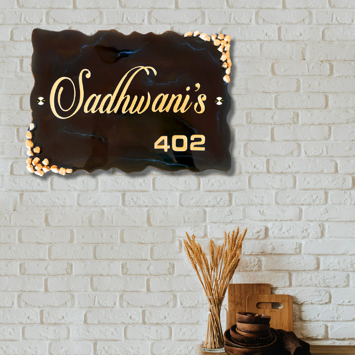 Resin & Acrylic Name Plate for Home Entrance ( Shiny Brown)