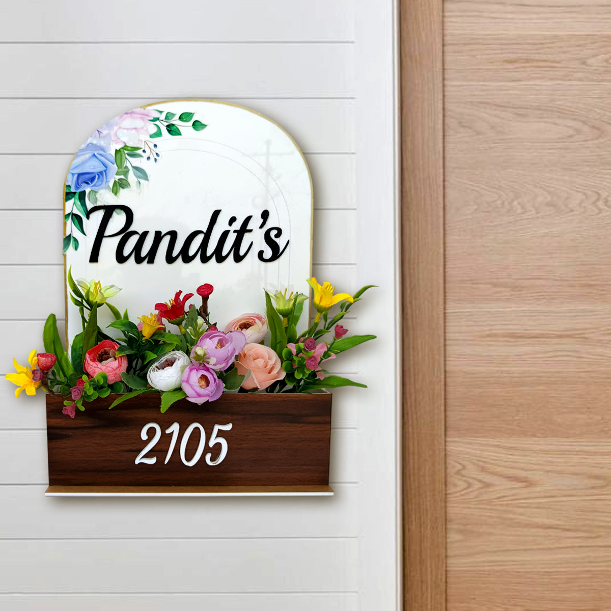 Acrylic Nameplate|Acrylic Door Name Plate for Home Entrance (Bunch of Flowers)