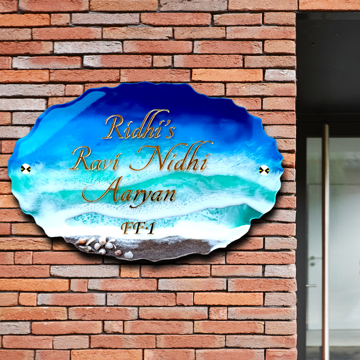 Resin Artwork|Beach Theme Resin & Acrylic Door Name Plate for Home Entrance