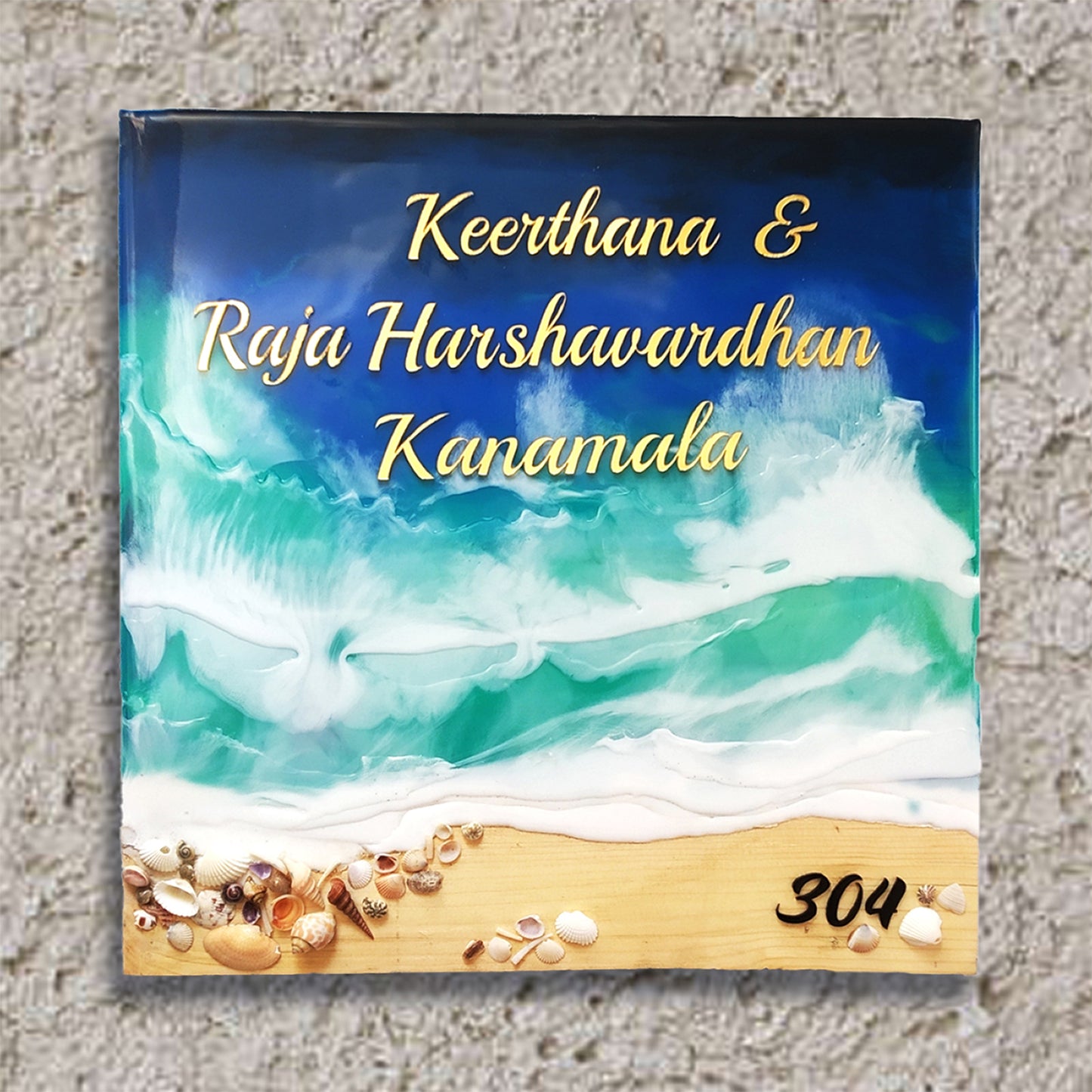 Wooden & Resin Door Name Plate for Home Entrance (Beach)