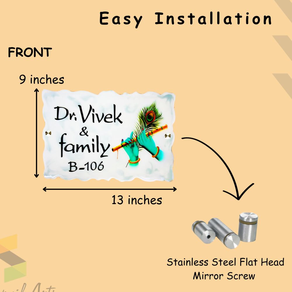 Resin & Acrylic Door Name Plate for Home Entrance (Resin Flute)