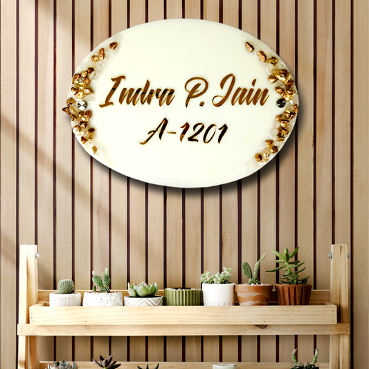 Resin & Acrylic Door Name Plate for Home Entrance (Oval Shape)