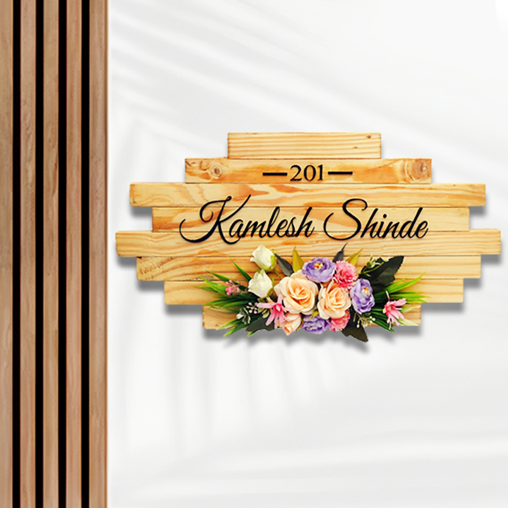 Wooden and Acrylic Name Plate for Home Entrance (Classic Wood)