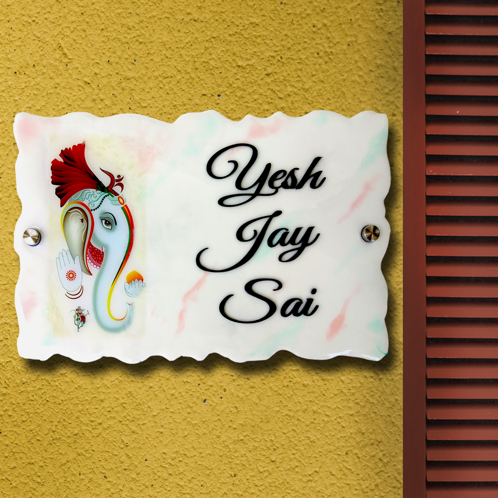 Resin & Acrylic Name Plate for Home Entrance (Ganesha Art)